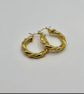 Gold Twisted Hoop Earrings - Textured Spiral Design