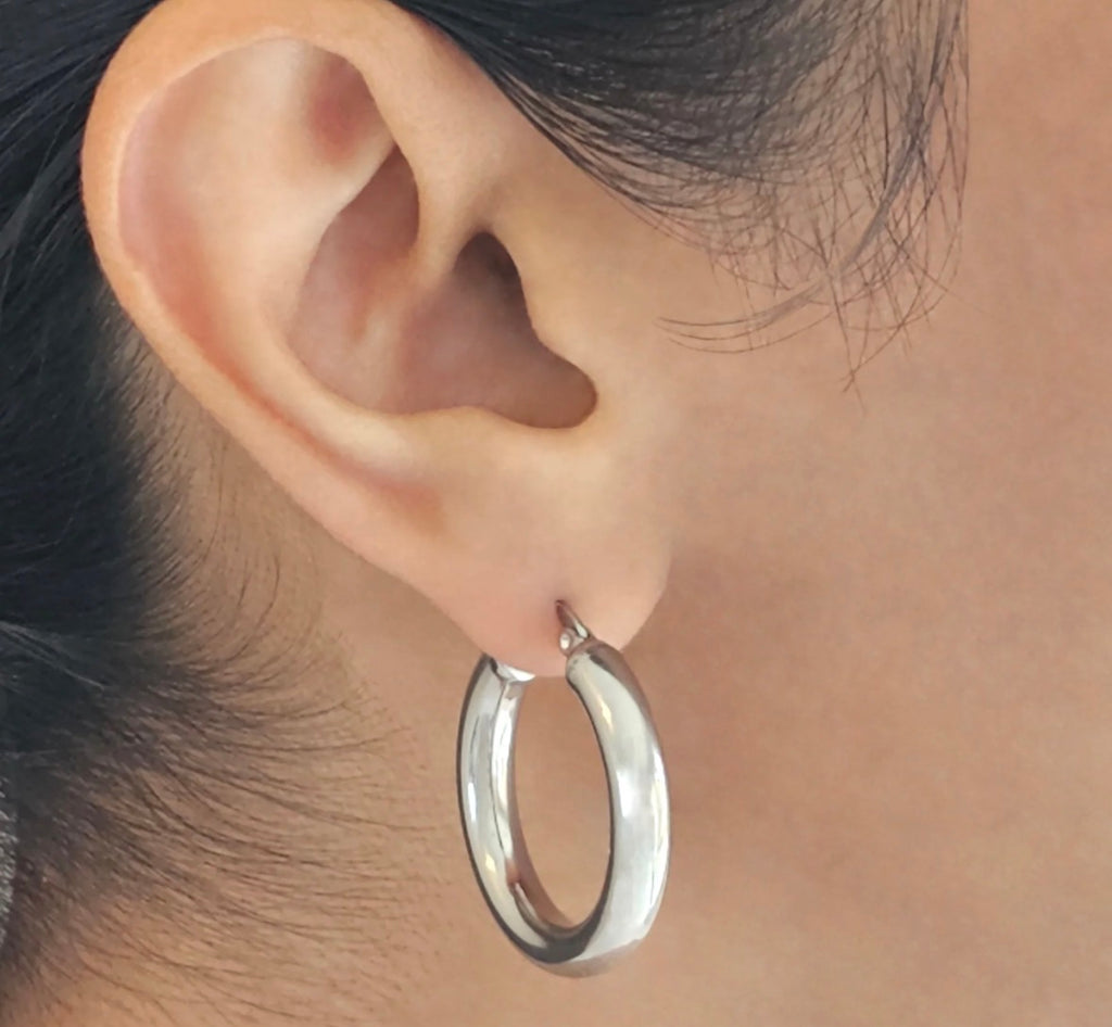 Stainless steel silver-toned chunky hoop earrings