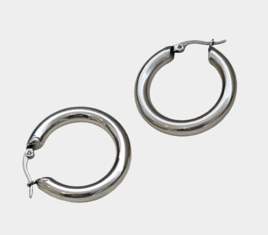 Stainless steel silver-toned chunky hoop earrings