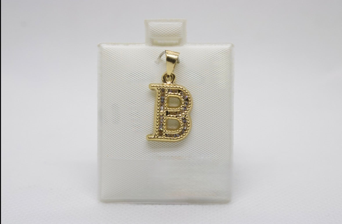 10K Gold Letter B Pendant - Cubic Zirconia Initial Charm