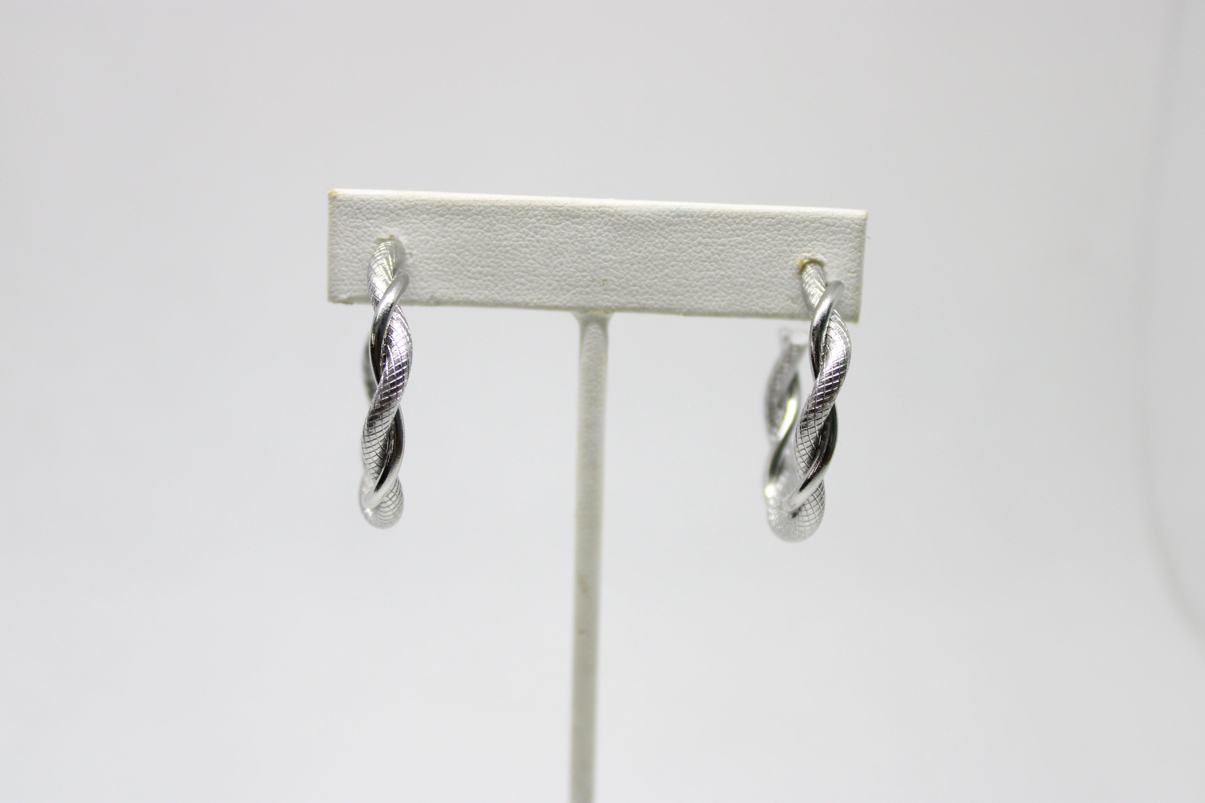 Silver-Colored Twisted Hoop Earrings - Textured Spiral Design