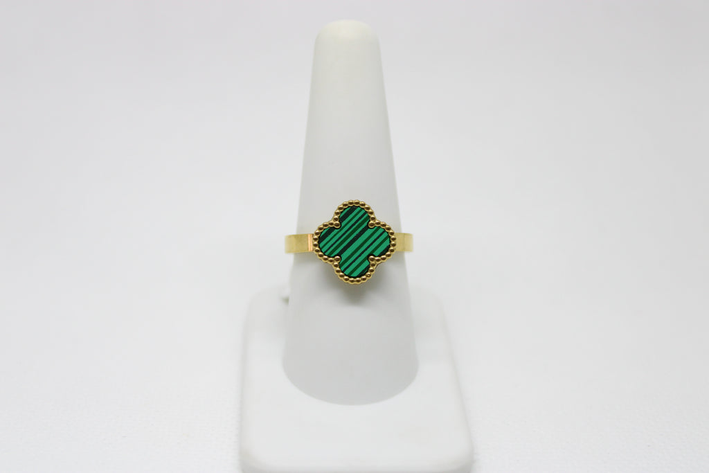 Beaded Clover Stainless Steel Ring - Lucky Four Leaf Design