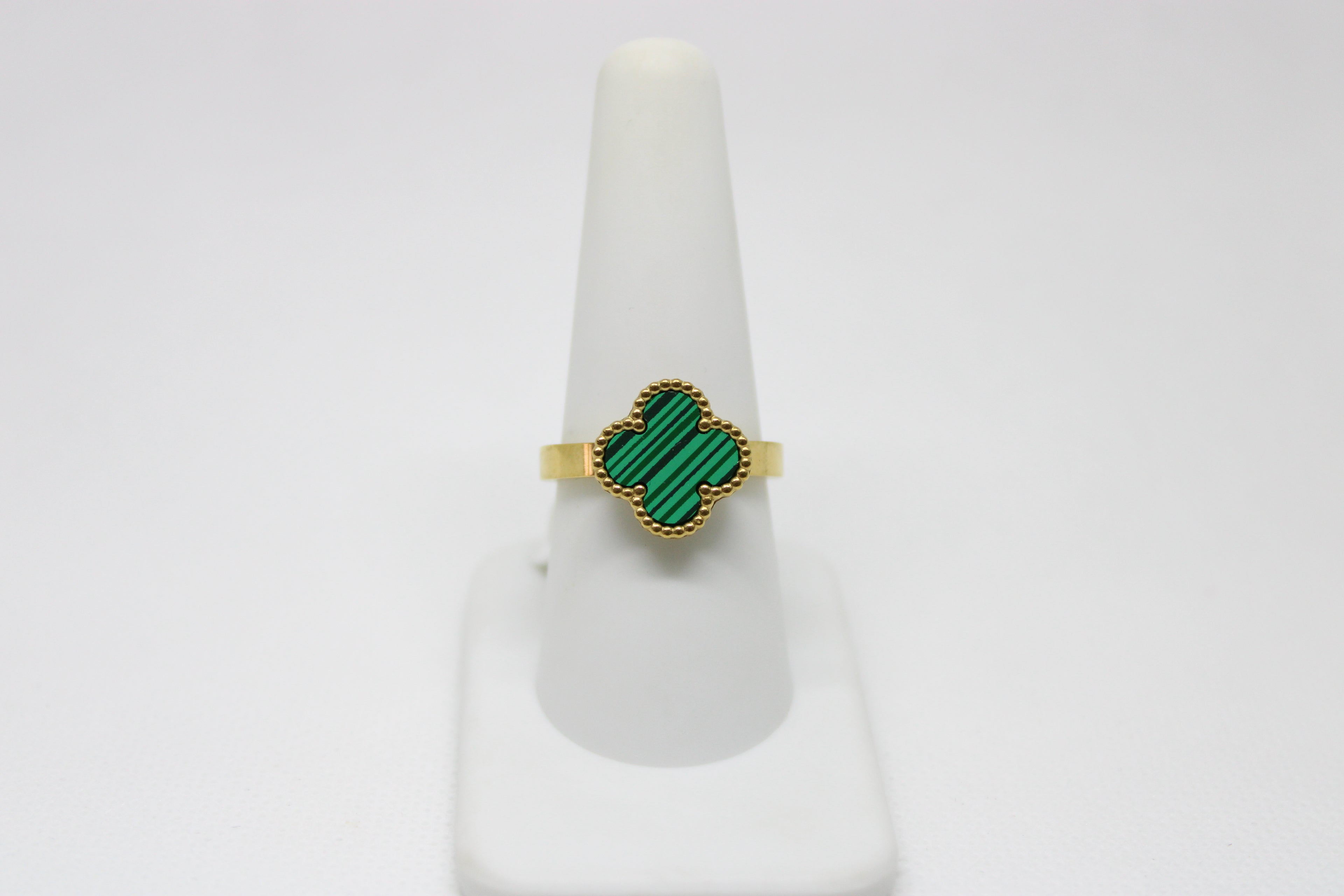 Beaded Clover Stainless Steel Ring - Lucky Four Leaf Design