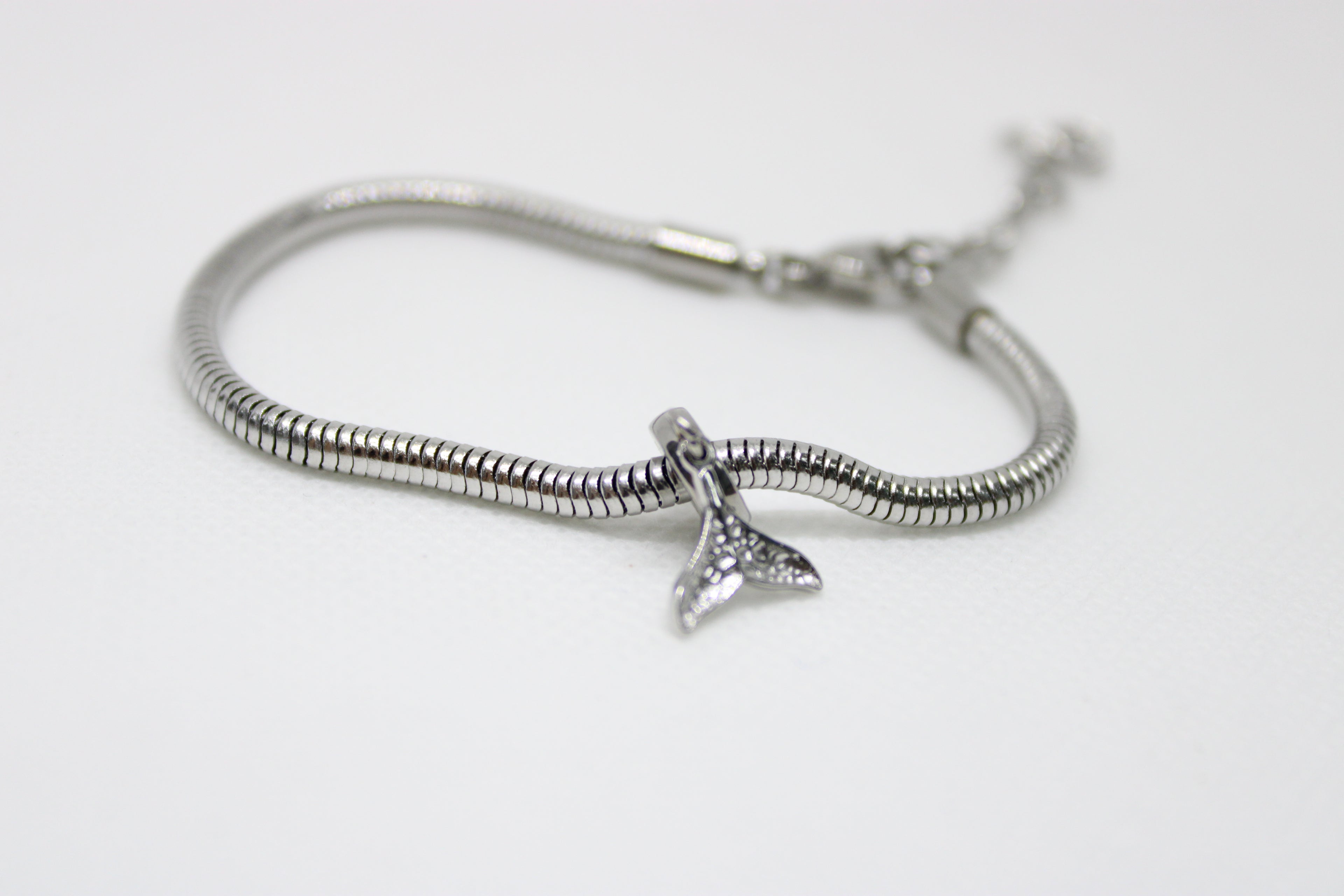 Crystal Mermaid Tail Charm Bracelet - Silver Snake Chain