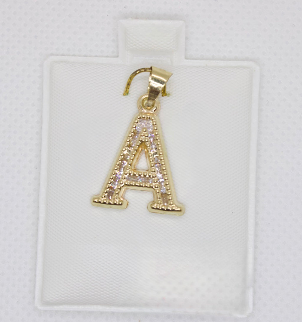10K Gold Letter A Pendant - Cubic Zirconia Initial Charm