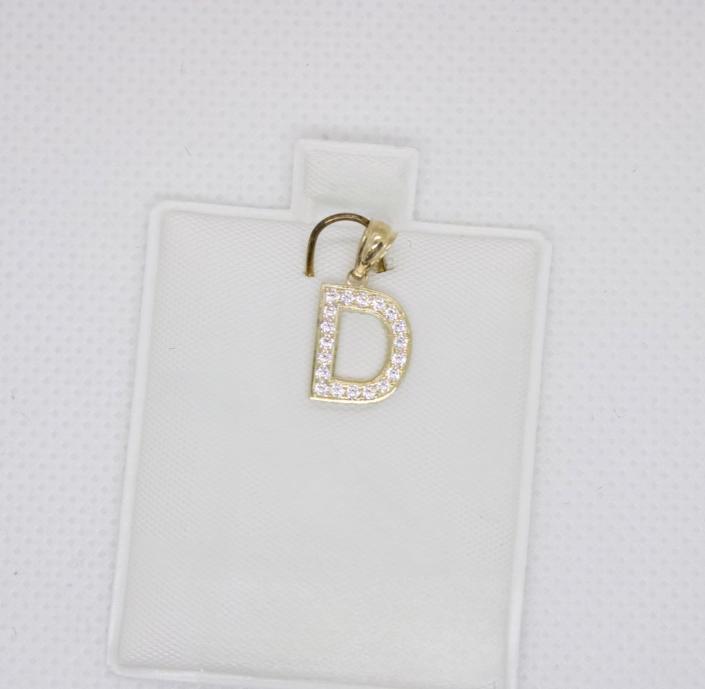 10K Gold Letter D Pendant - Cubic Zirconia Initial Charm