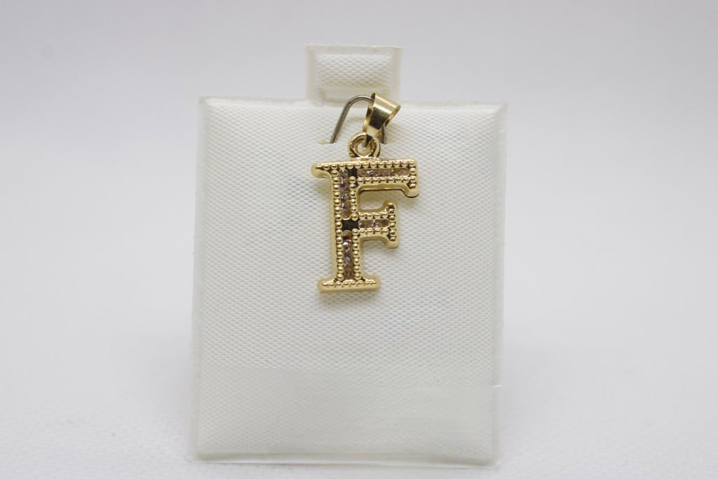 10K Gold Letter F Pendant - Cubic Zirconia Initial Charm