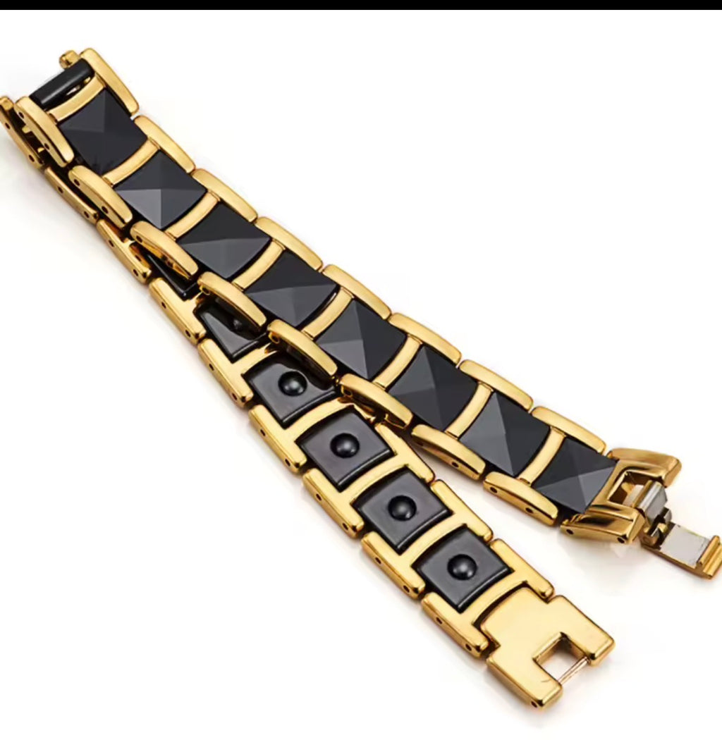 Obsidian stainless steel Gold Bracelet