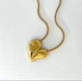 Chunky Gold Heart Pendant Necklace - Bold Stainless Steel Statement