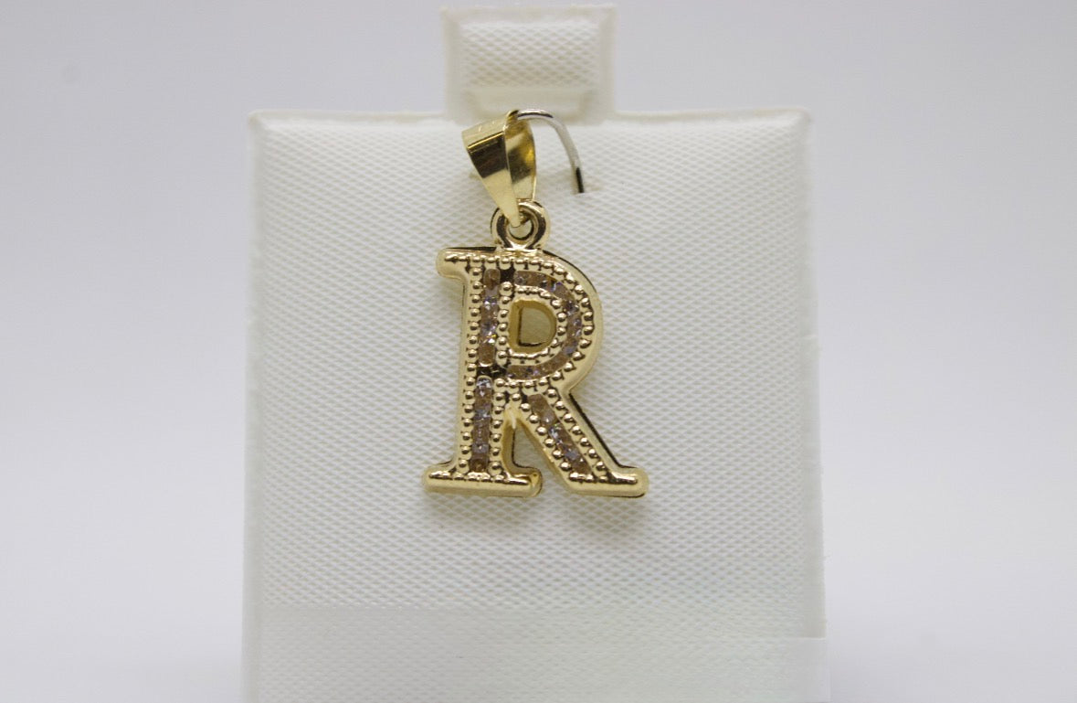 10K Gold Letter R Pendant - Cubic Zirconia Initial Charm