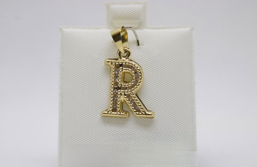 10K Gold Letter R Pendant - Cubic Zirconia Initial Charm