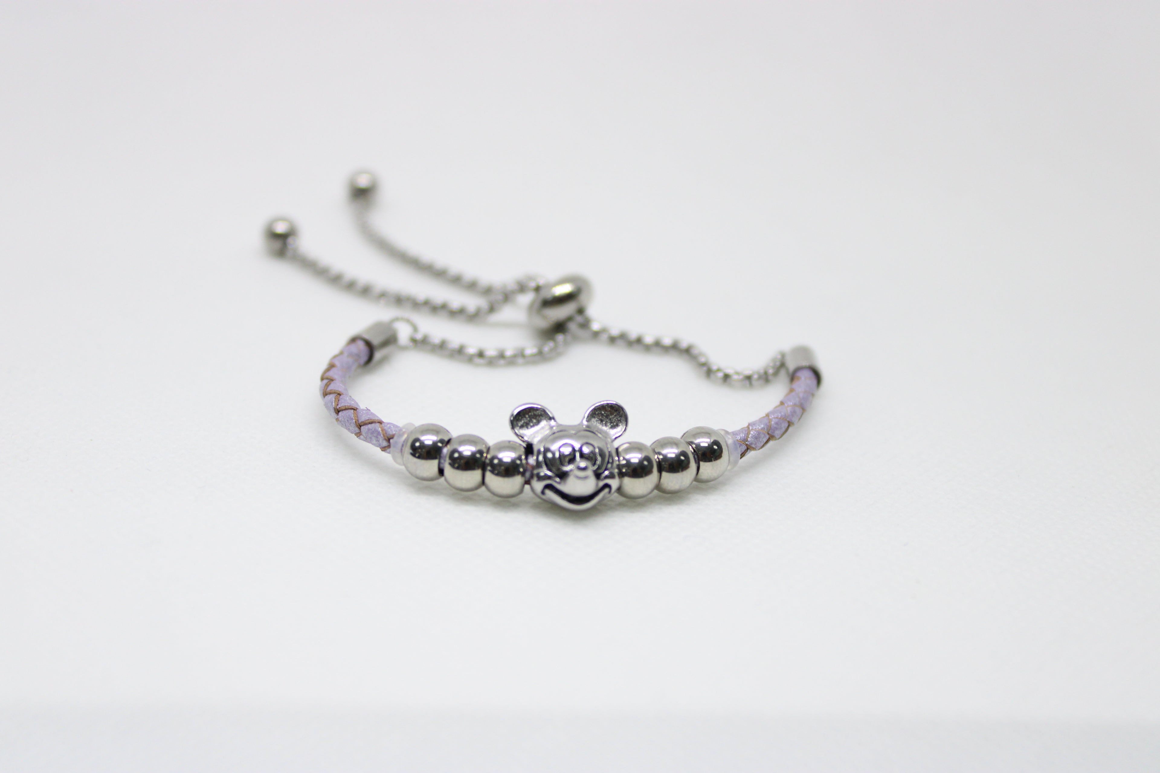 Disney Mickey Mouse Charm Bracelet - Purple Leather Silver Bolo