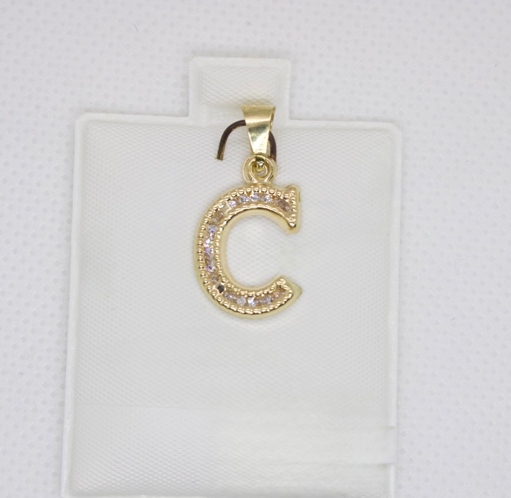 10K Gold Letter C Pendant - Cubic Zirconia Initial Charm
