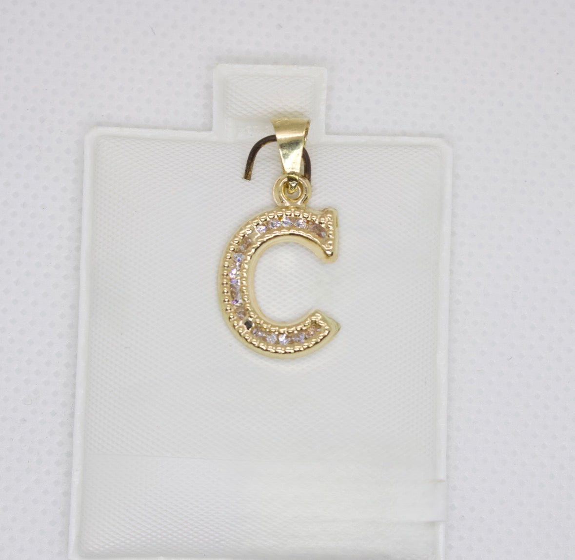 10K Gold Letter C Pendant - Cubic Zirconia Initial Charm