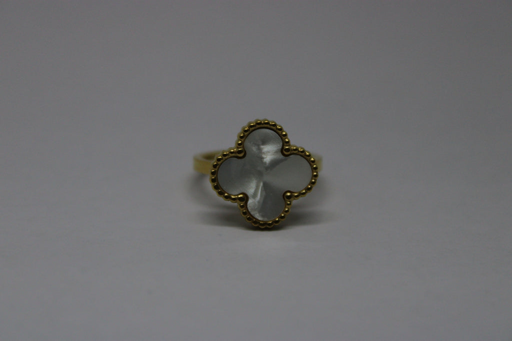 Beaded Clover Stainless Steel Ring - Lucky Four Leaf Design