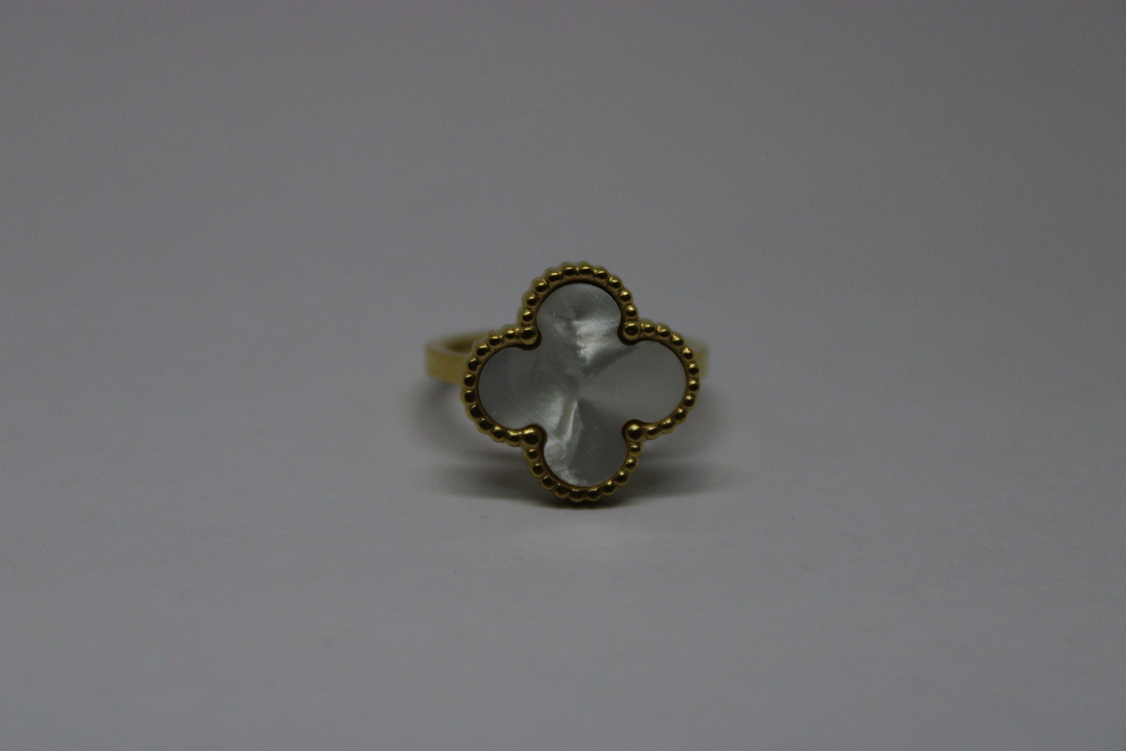 Beaded Clover Stainless Steel Ring - Lucky Four Leaf Design