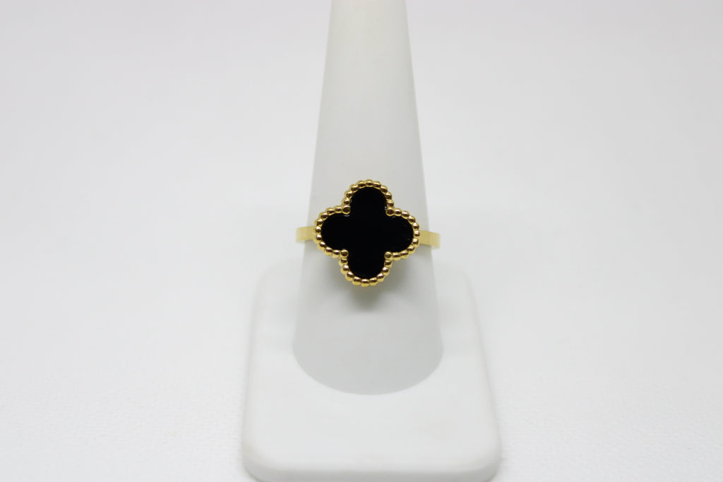 Beaded Clover Stainless Steel Ring - Lucky Four Leaf Design