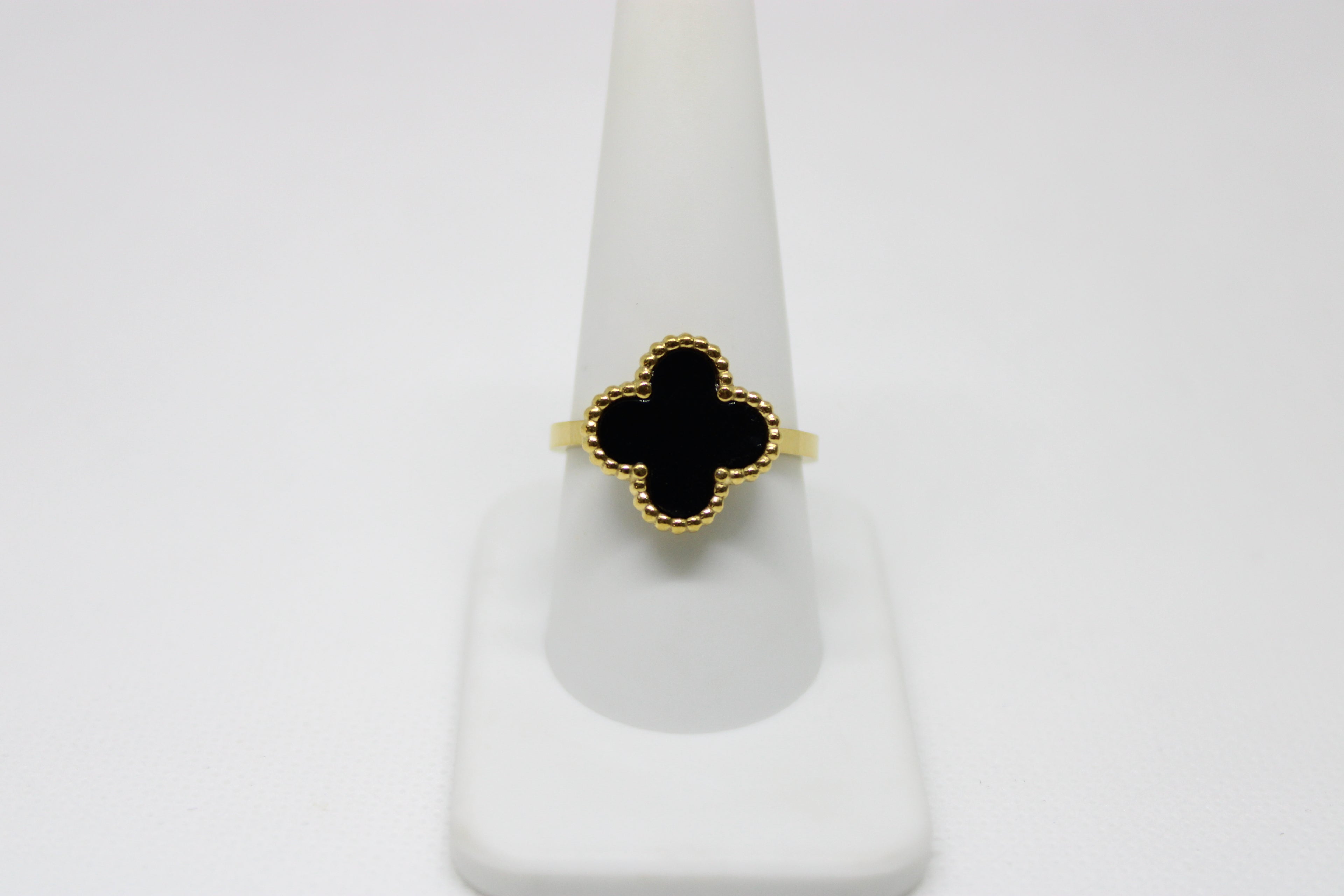 Beaded Clover Stainless Steel Ring - Lucky Four Leaf Design