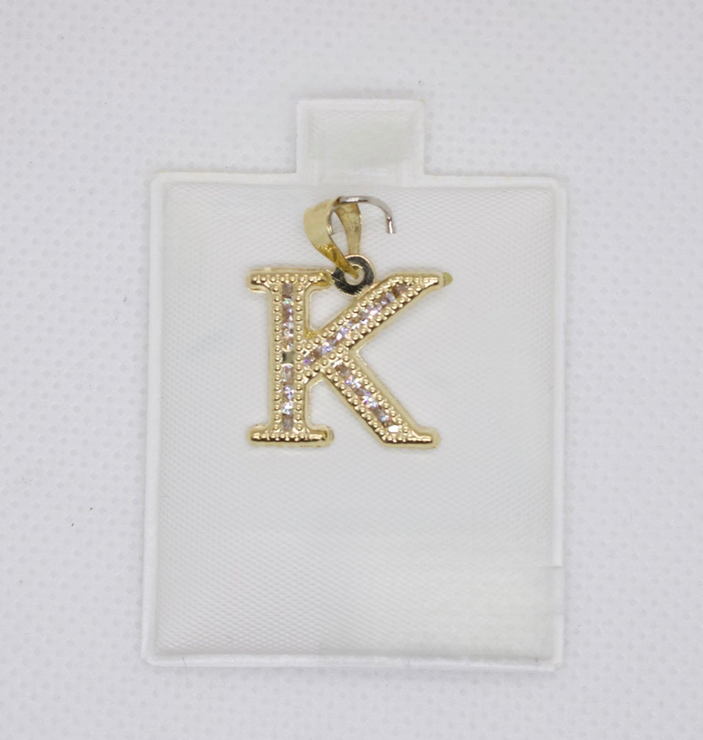 10K Gold Letter K Pendant - Cubic Zirconia Initial Charm