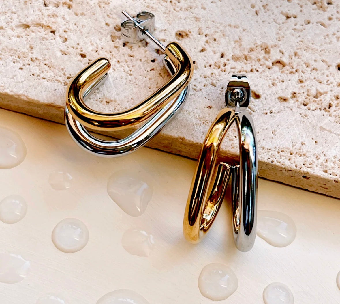 Two-Toned Bubble Hoop Earrings - Textured Modern Design
