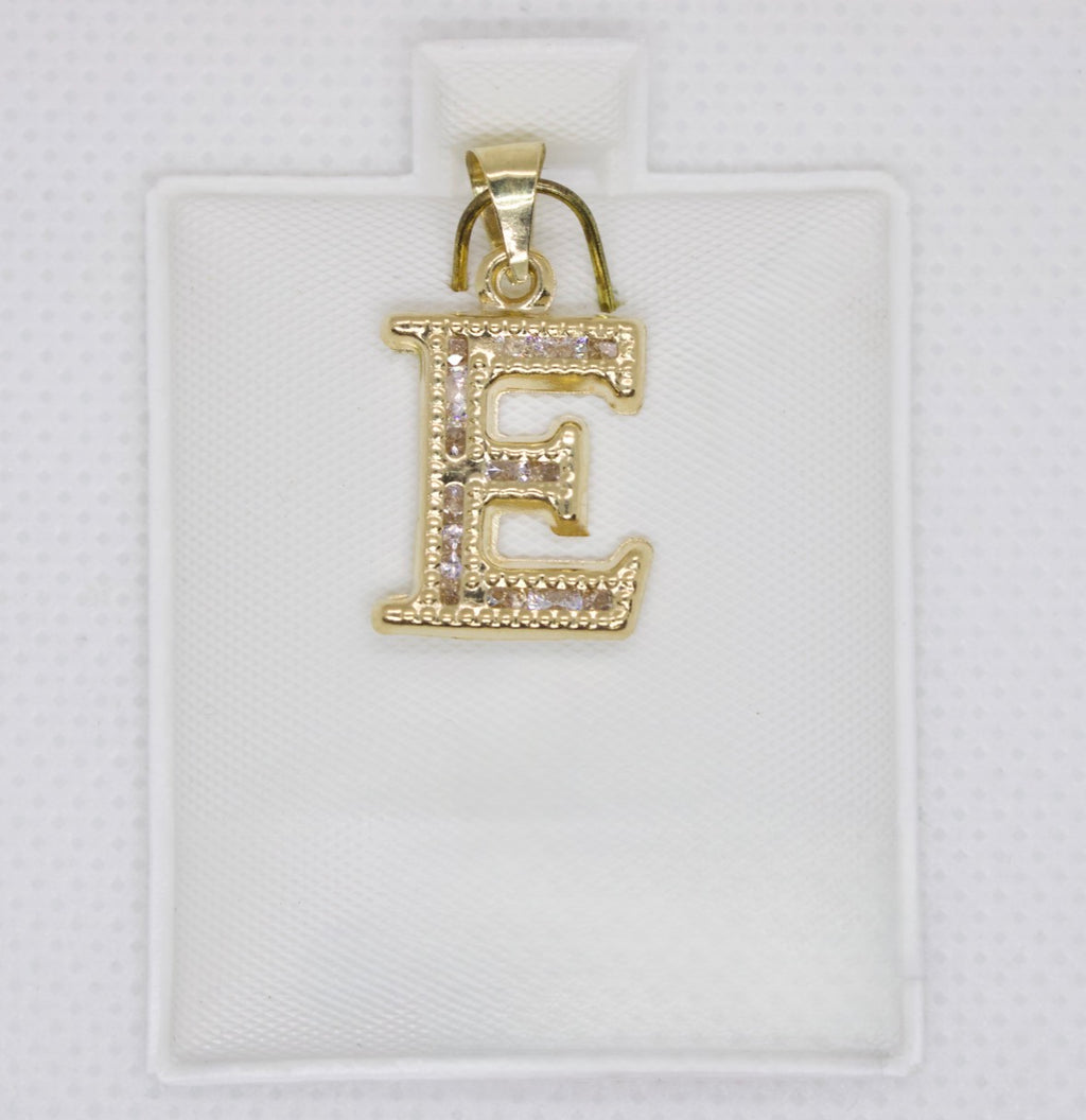 10K Gold Letter E Pendant - Cubic Zirconia Initial Charm
