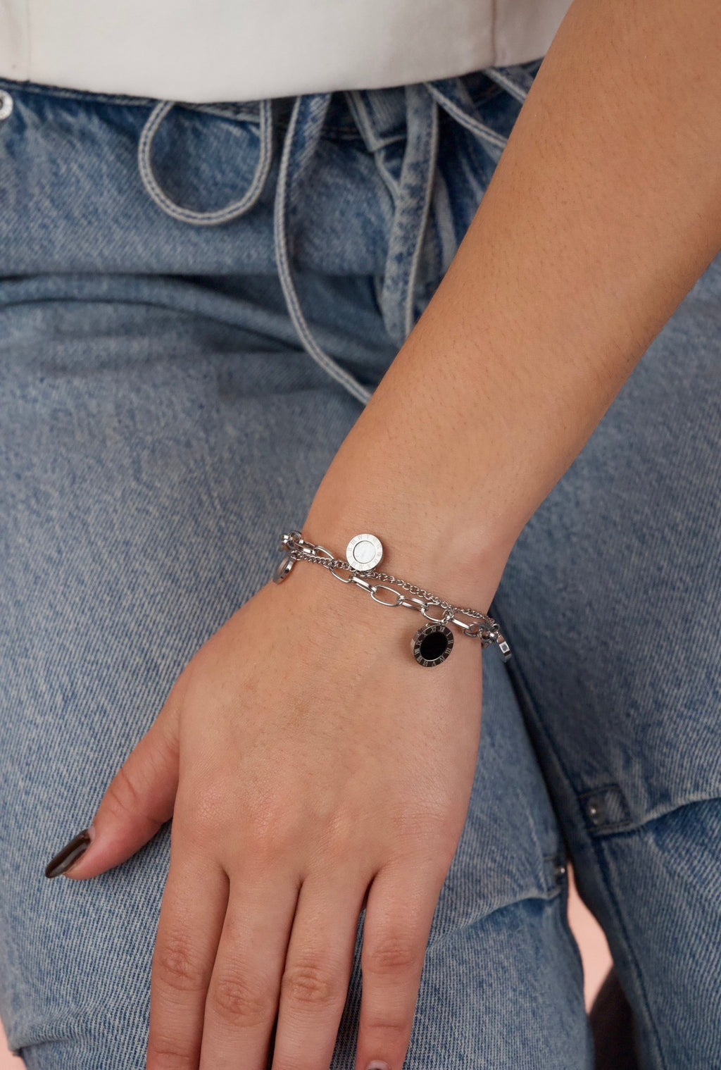 Jewels Galaxy stainless steel silver-plated Roman numerals link bracelet.