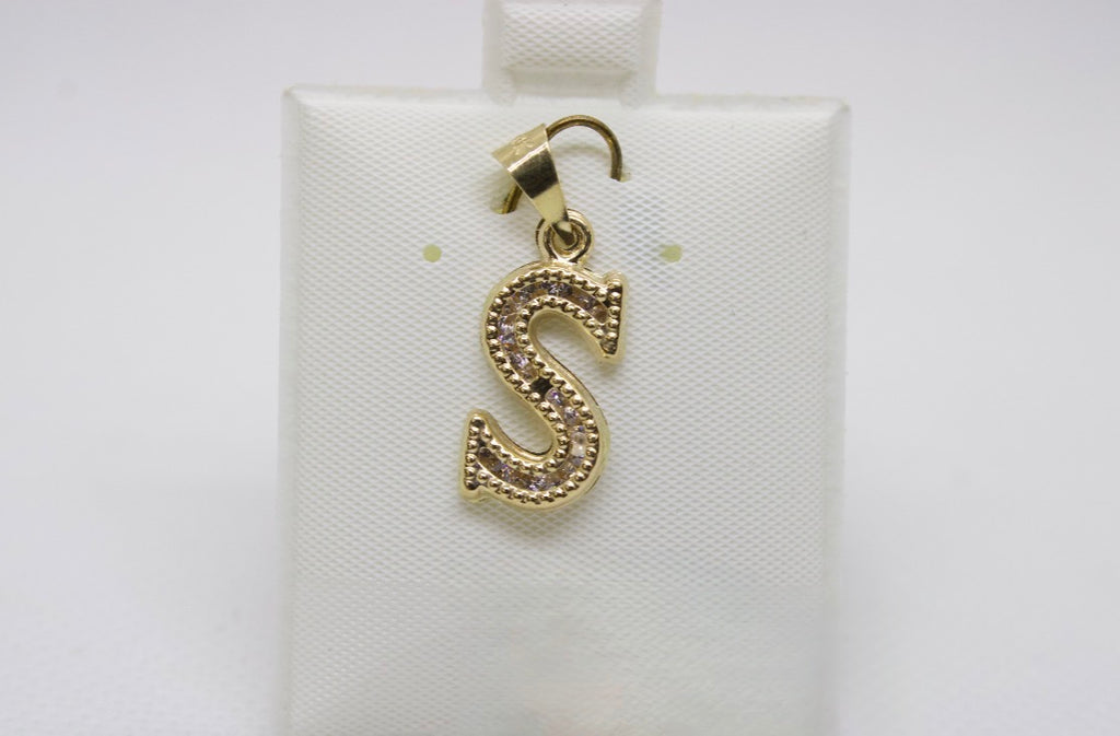 10K Gold Letter S Pendant - Cubic Zirconia Initial Charm