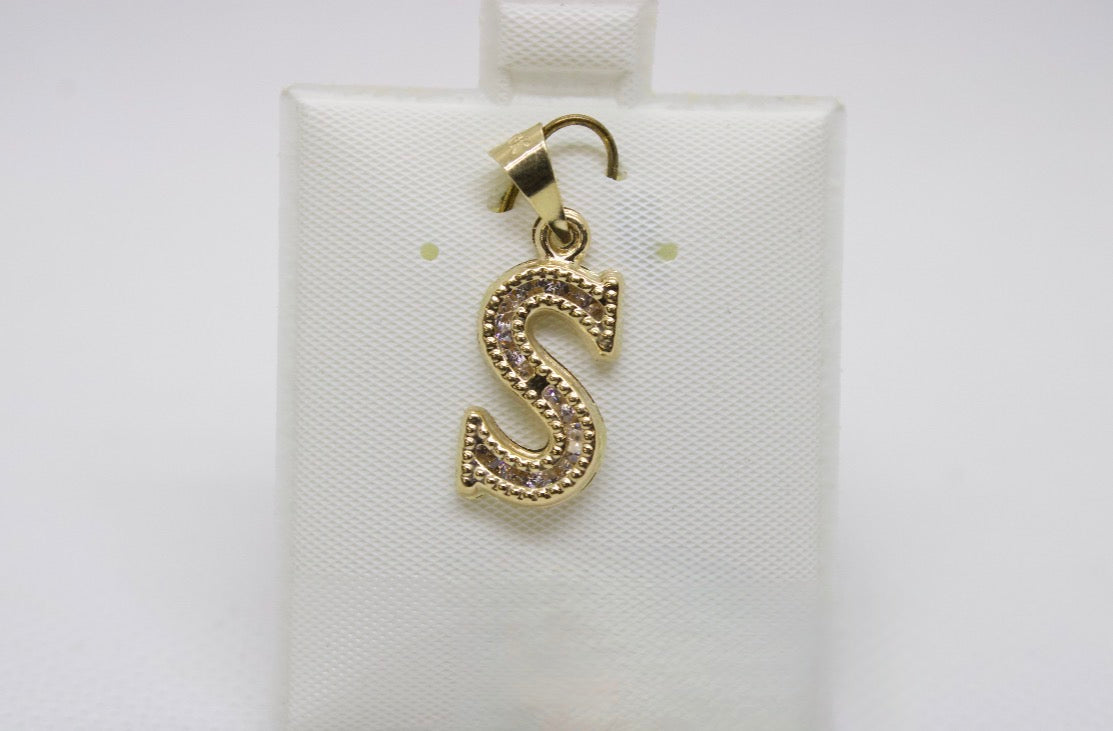10K Gold Letter S Pendant - Cubic Zirconia Initial Charm