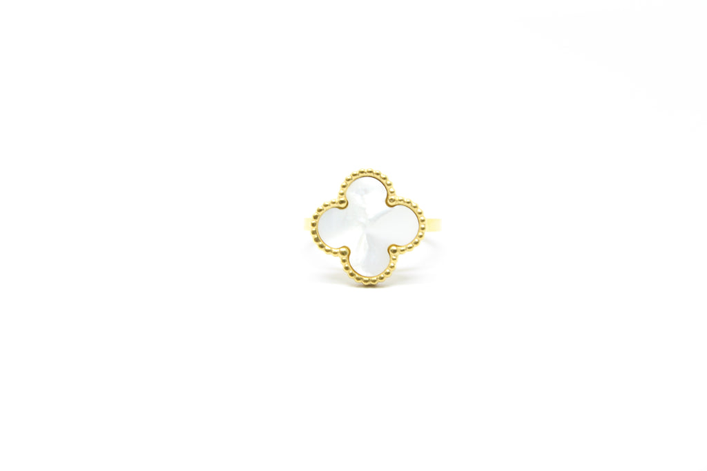 Beaded Clover Stainless Steel Ring - Lucky Four Leaf Design