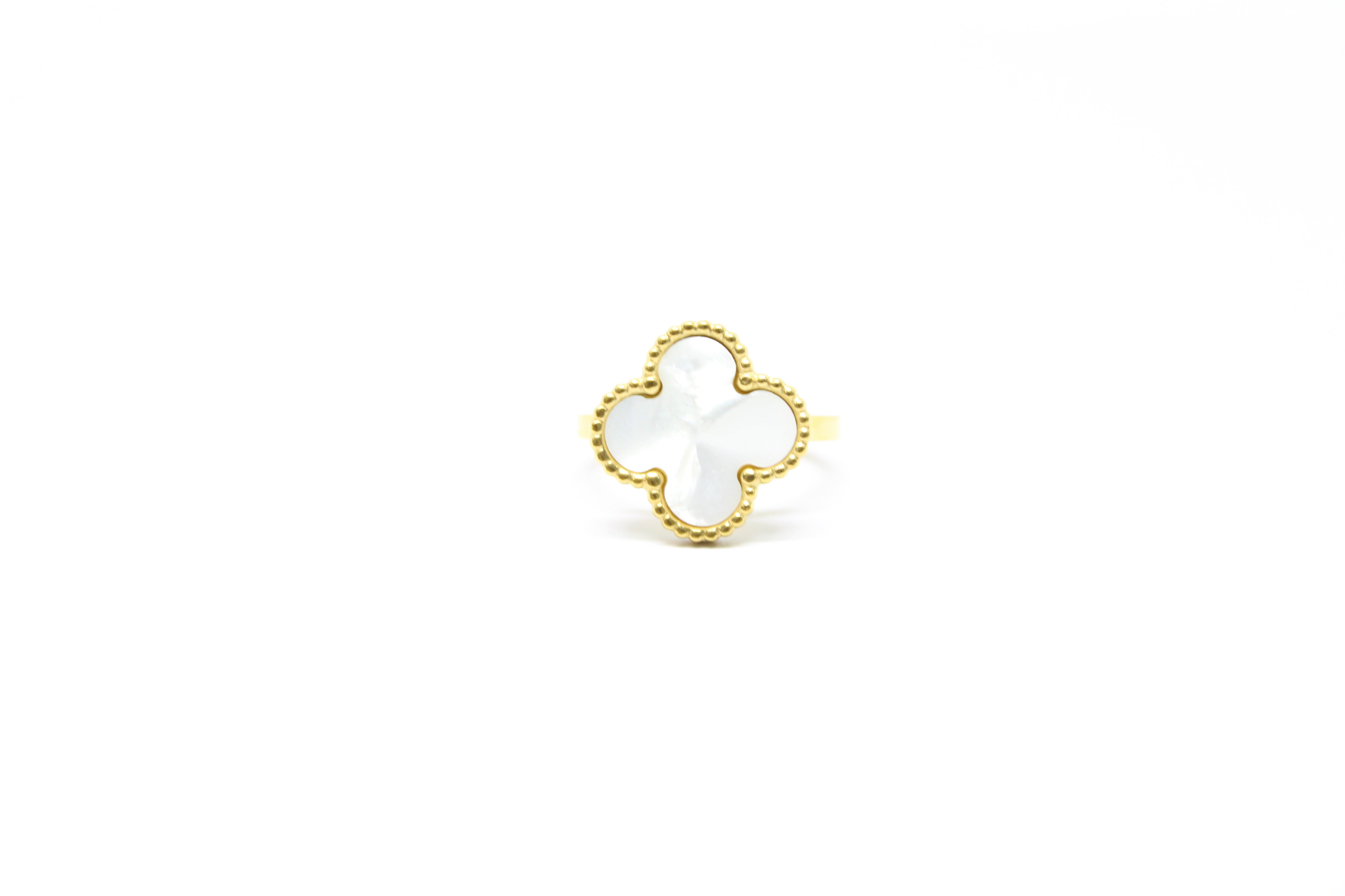 Beaded Clover Stainless Steel Ring - Lucky Four Leaf Design