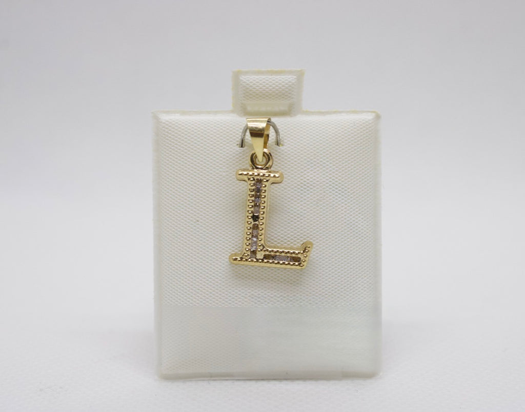 10K Gold Letter L Pendant - Cubic Zirconia Initial Charm