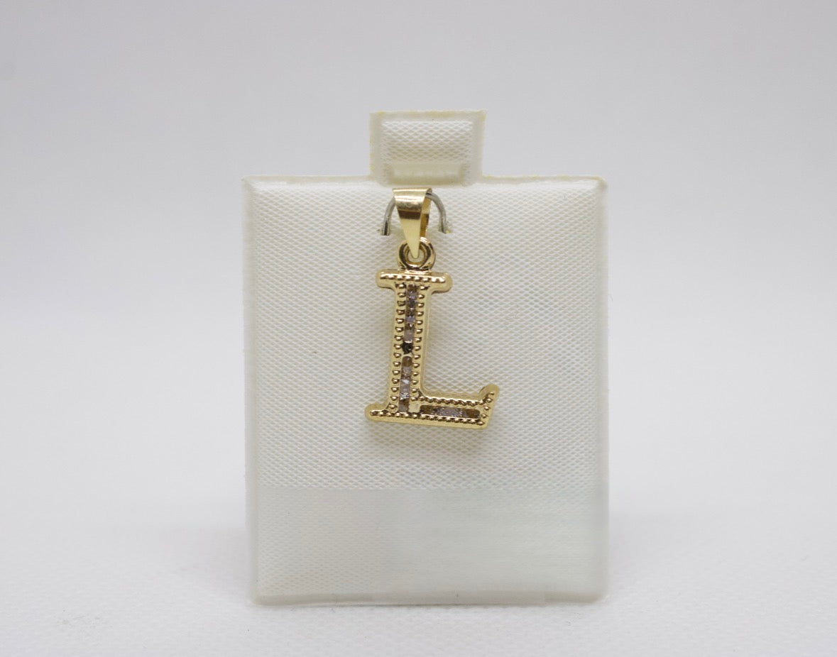 10K Gold Letter L Pendant - Cubic Zirconia Initial Charm