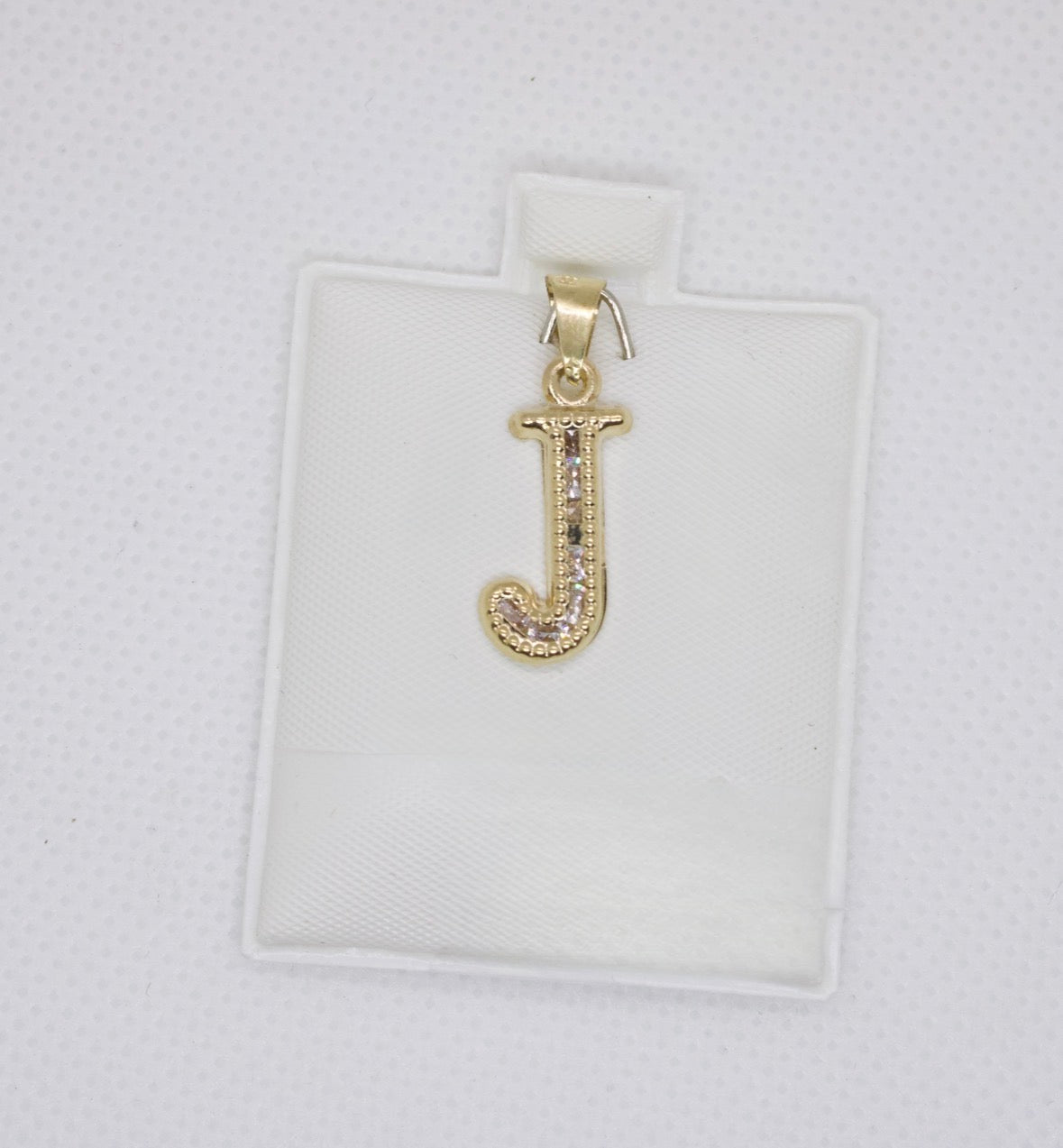 10K Gold Letter J Pendant - Cubic Zirconia Initial Charm