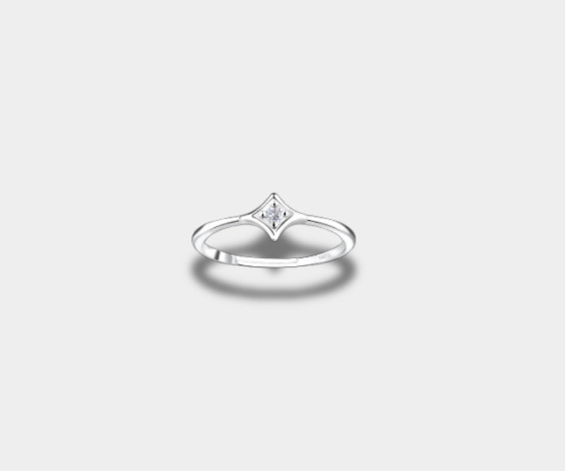 925 Silver Adjustable Diamond Ring - Geometric Diamond Shape Design