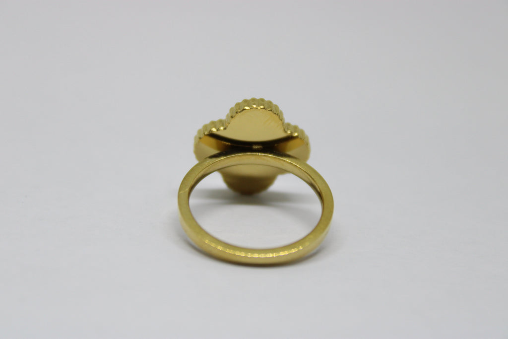 Beaded Clover Stainless Steel Ring - Lucky Four Leaf Design