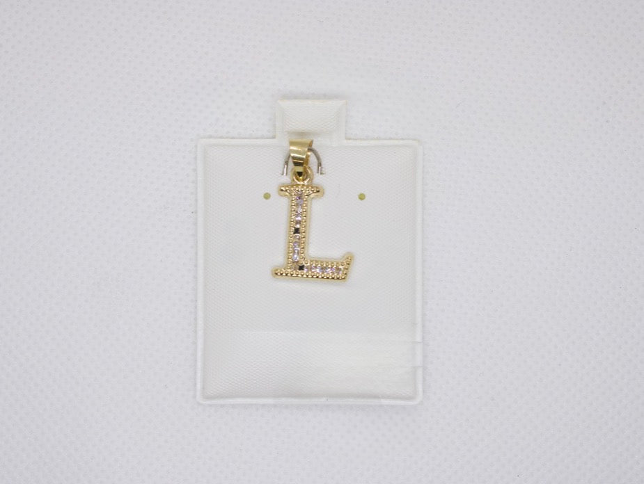 10K Gold Letter L Pendant - Cubic Zirconia Initial Charm