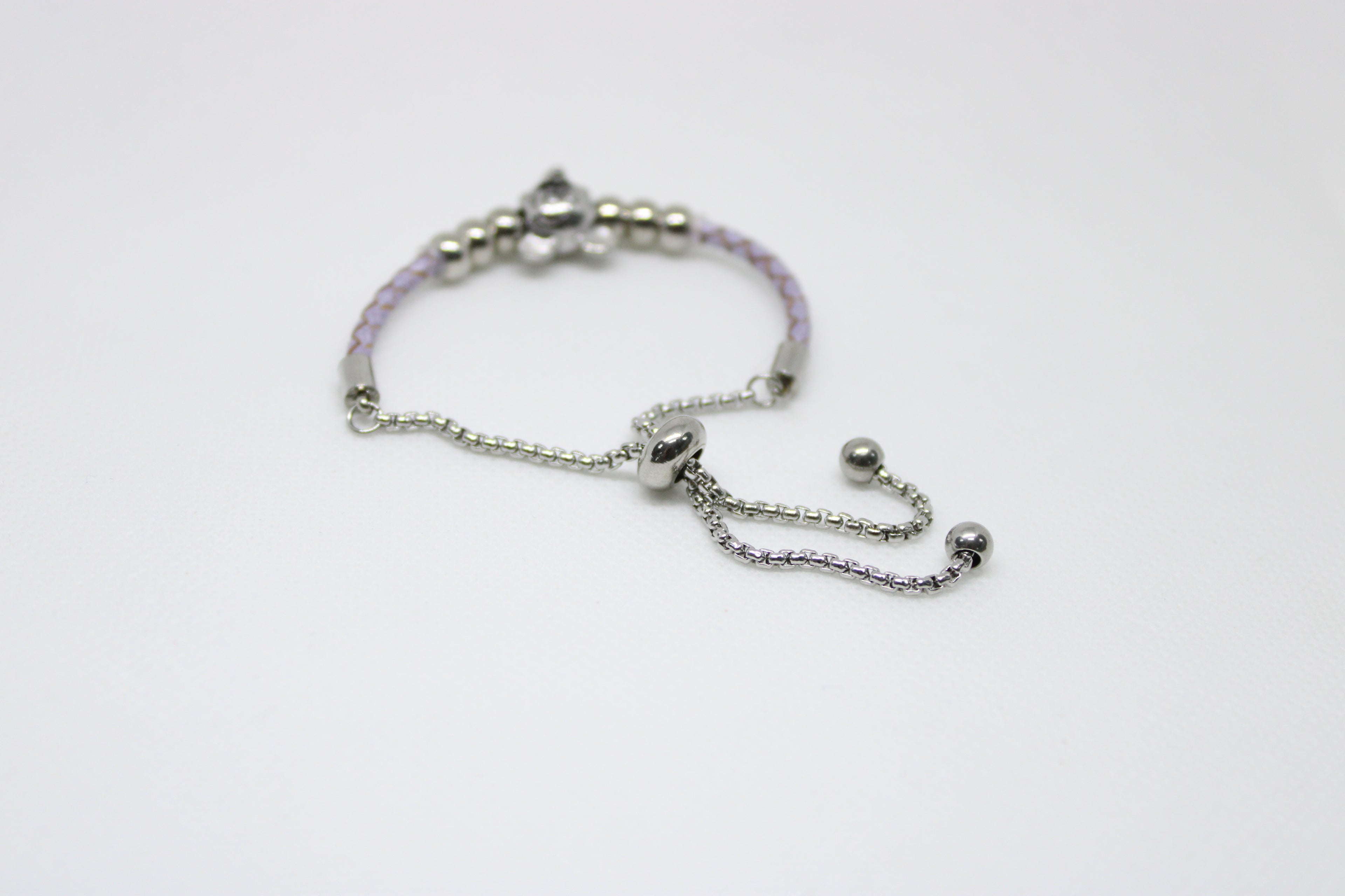 Disney Mickey Mouse Charm Bracelet - Purple Leather Silver Bolo