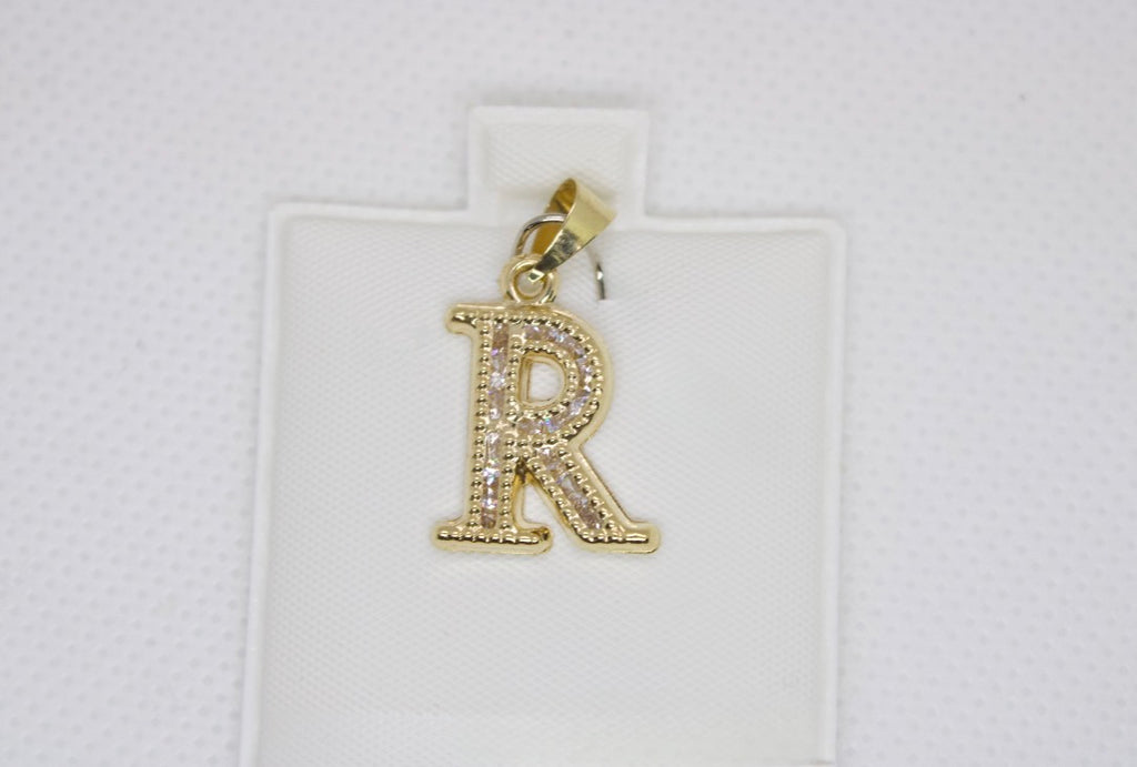 10K Gold Letter R Pendant - Cubic Zirconia Initial Charm