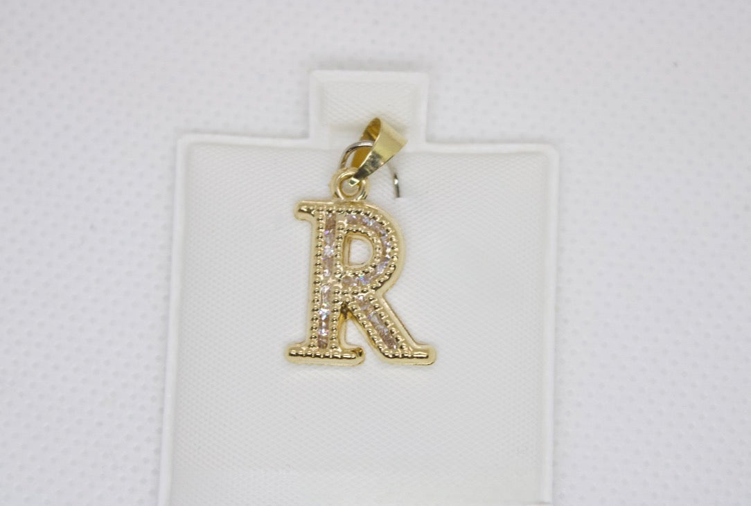 10K Gold Letter R Pendant - Cubic Zirconia Initial Charm