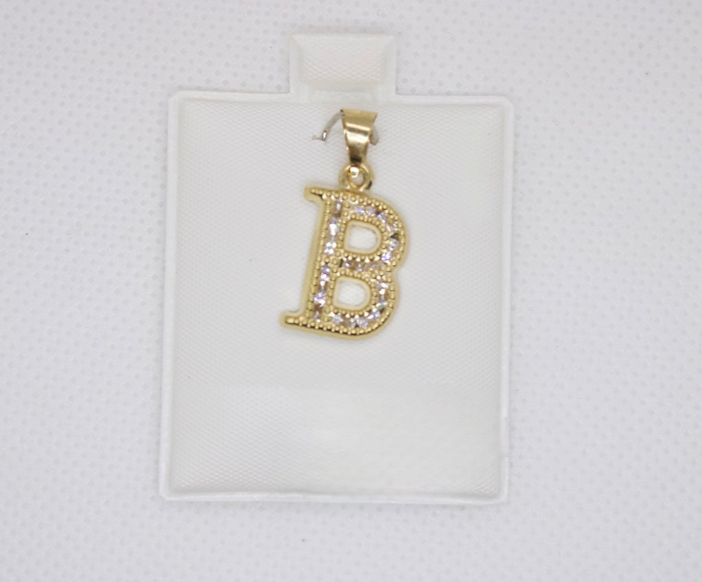 10K Gold Letter B Pendant - Cubic Zirconia Initial Charm
