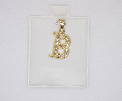 10K Gold Letter B Pendant - Cubic Zirconia Initial Charm
