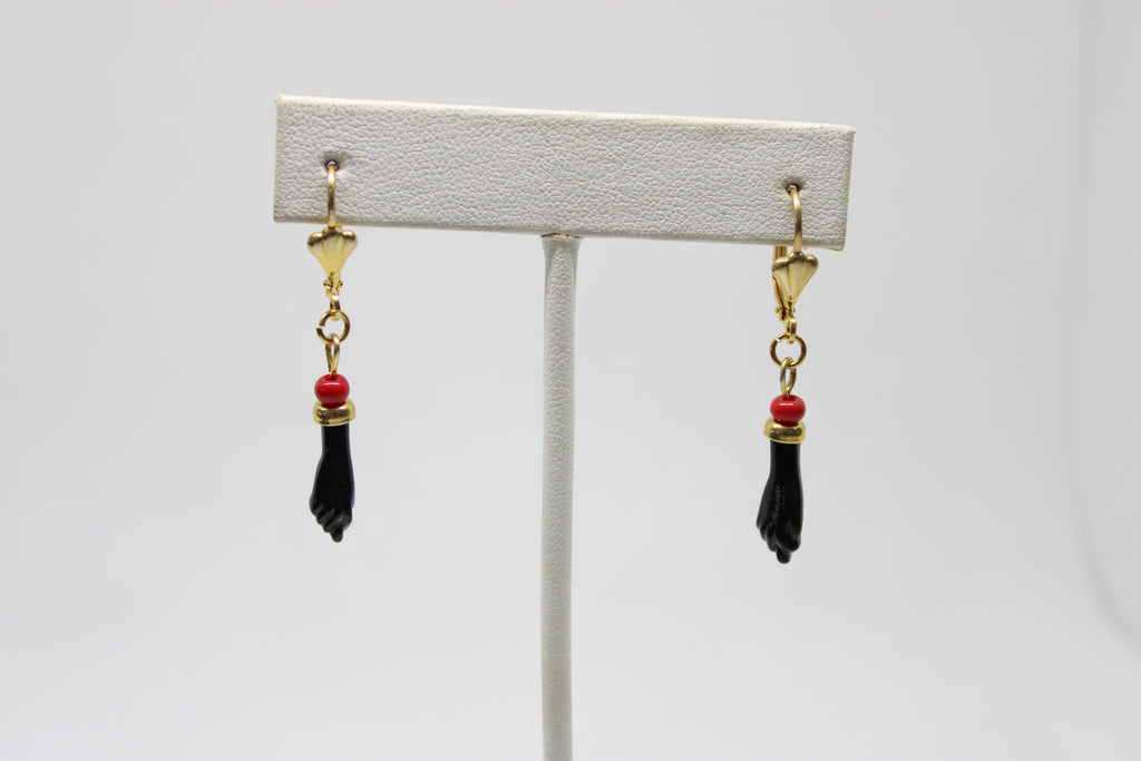 Figa Hand Black Azabache Earrings - Protection Charm Jewelry