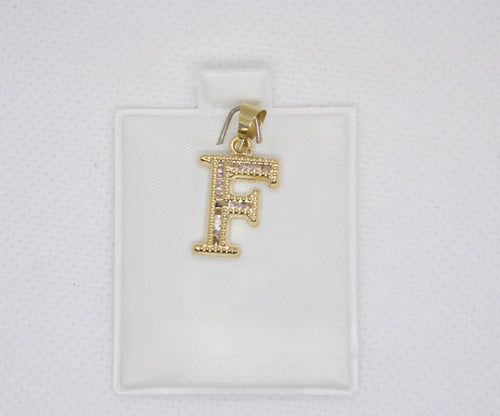 10K Gold Letter F Pendant - Cubic Zirconia Initial Charm