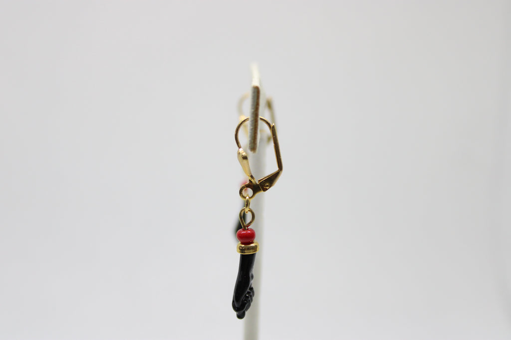 Figa Hand Black Azabache Earrings - Protection Charm Jewelry