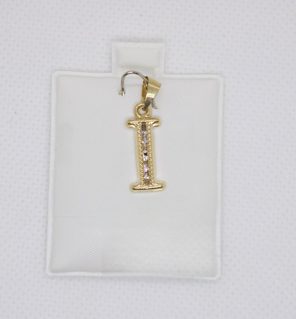 10K Gold Letter I Pendant - Cubic Zirconia Initial Charm