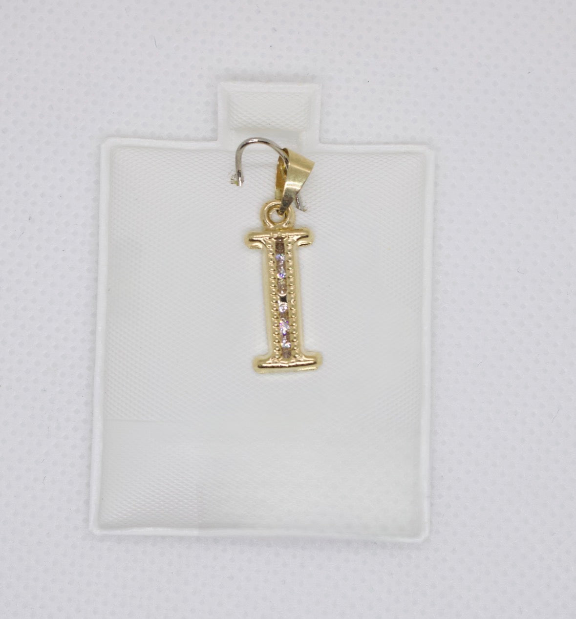 10K Gold Letter I Pendant - Cubic Zirconia Initial Charm