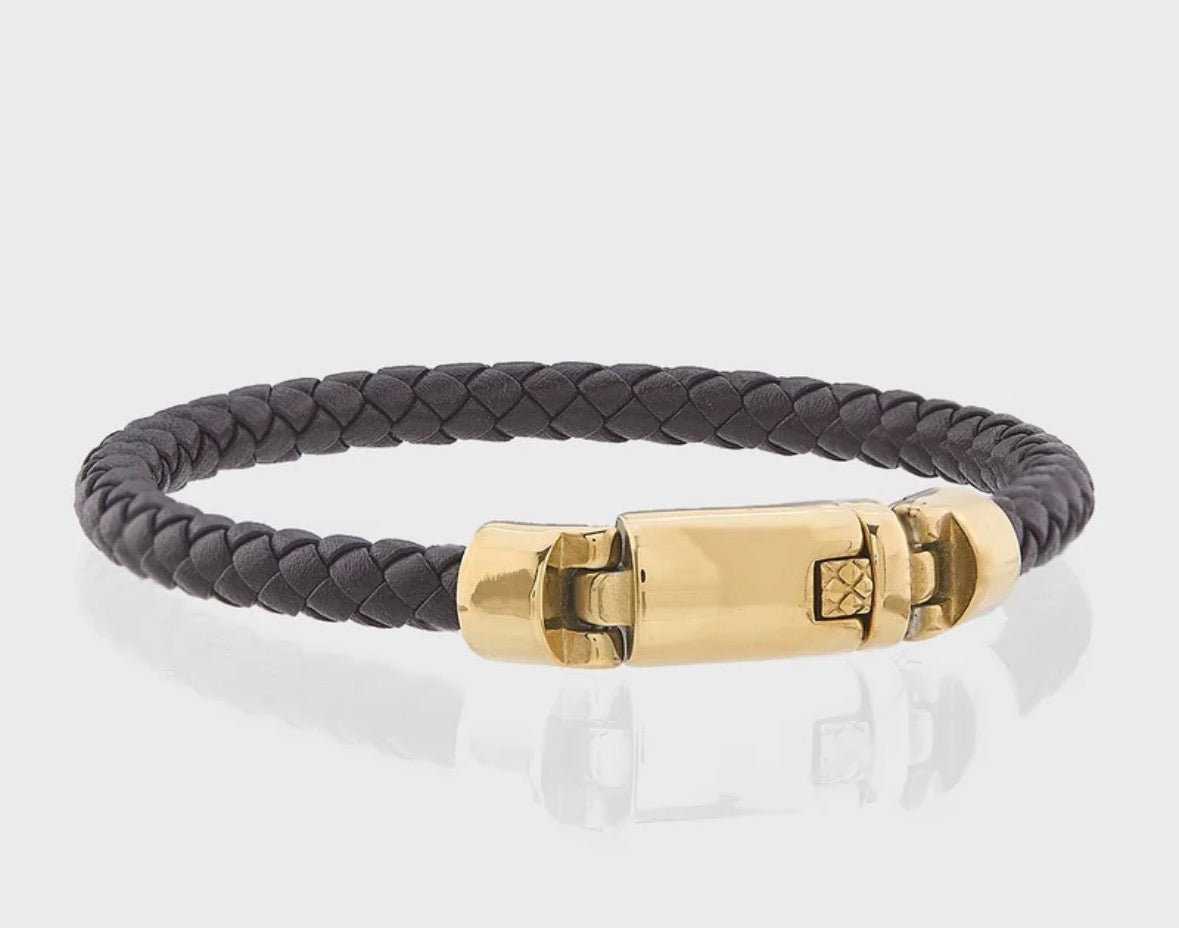 Cesare Paciotti 4US Bracelet - Black Eco-Leather Gold Steel Men's