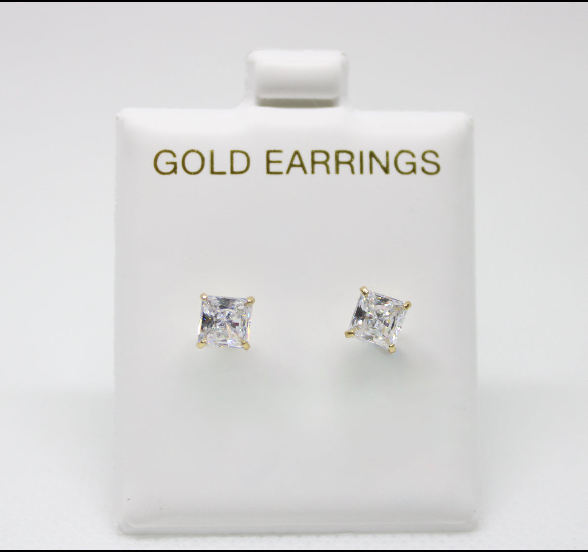 Square Gold Stud Earrings - Modern Geometric Design