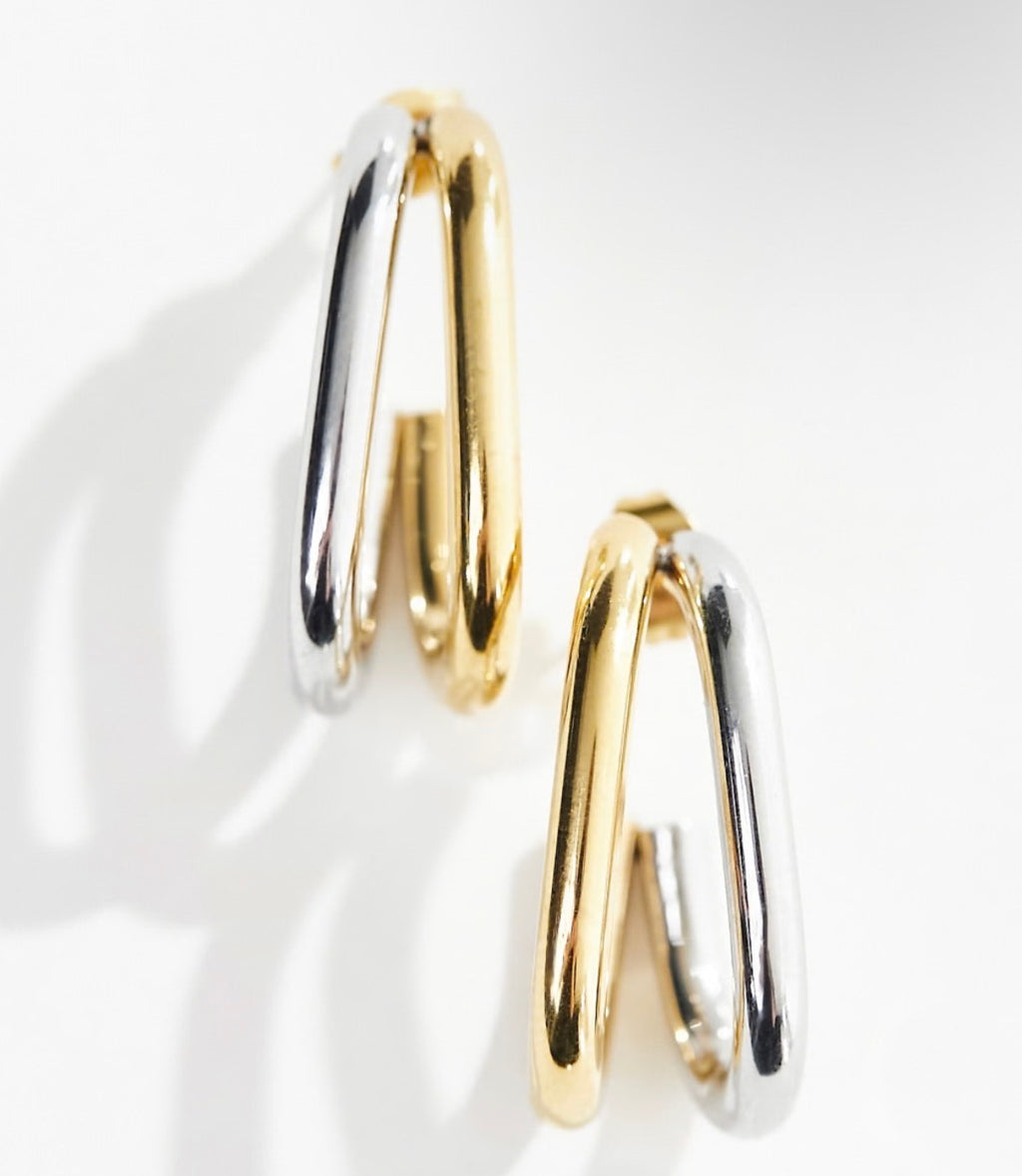 Two-Toned Bubble Hoop Earrings - Textured Modern Design