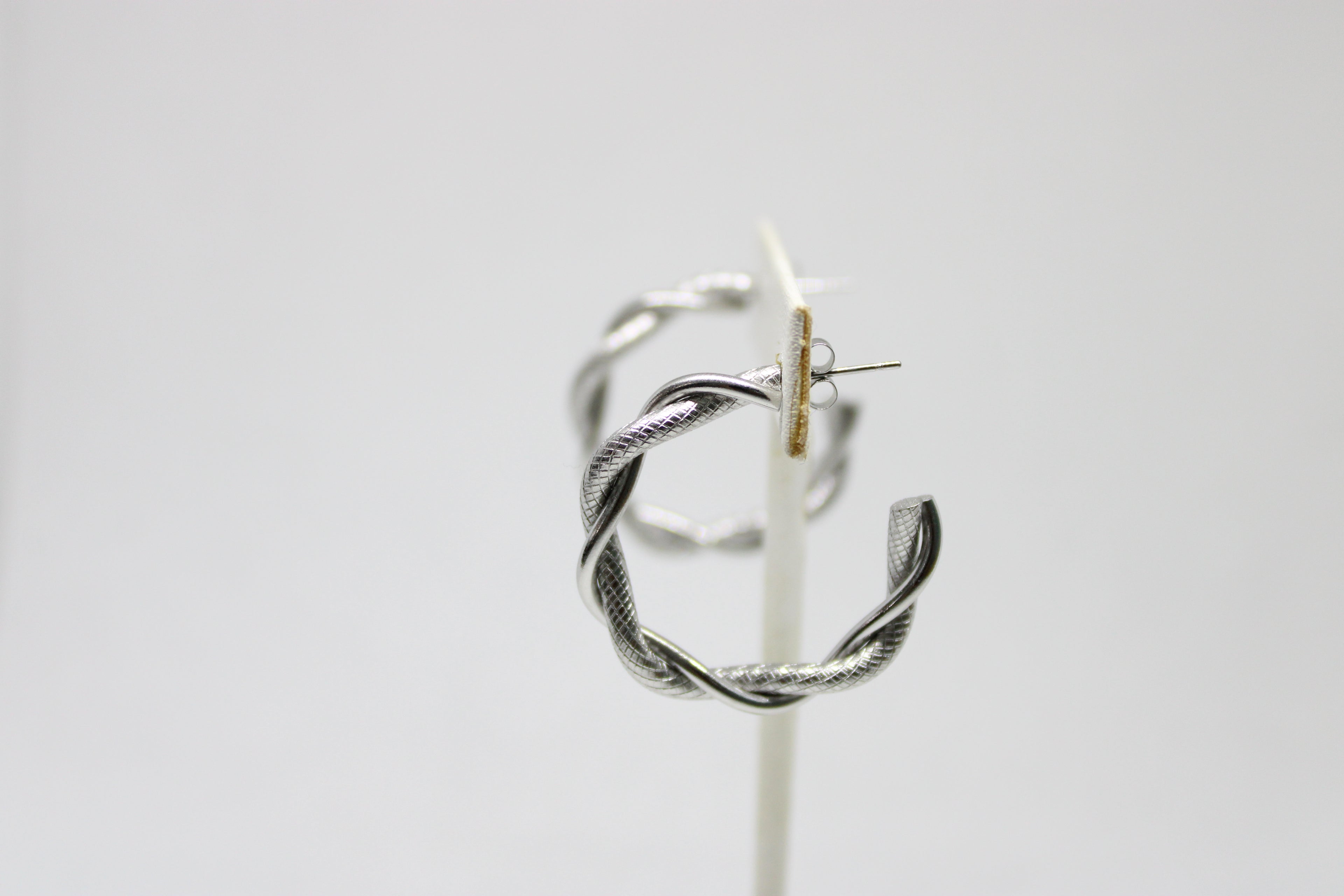 Silver-Colored Twisted Hoop Earrings - Textured Spiral Design